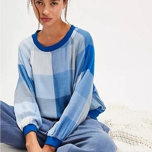 Blue Plaid Relaxed Sweatshirt